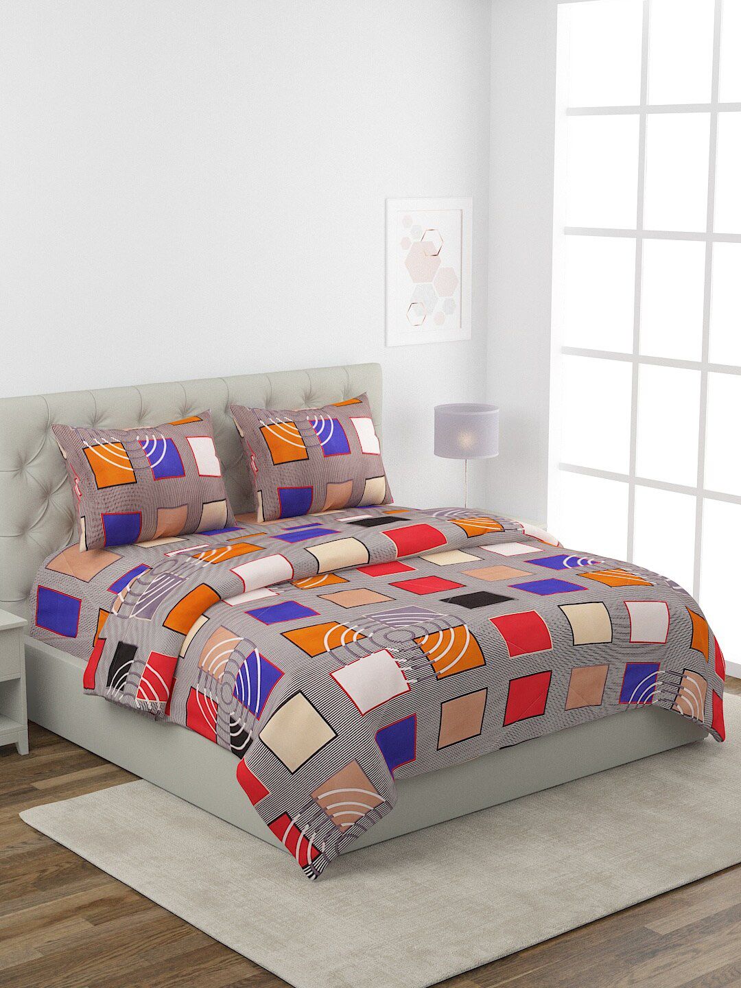 ROMEE Multi-Coloured Printed Cotton Double King Bedding Set With Comforter Price in India