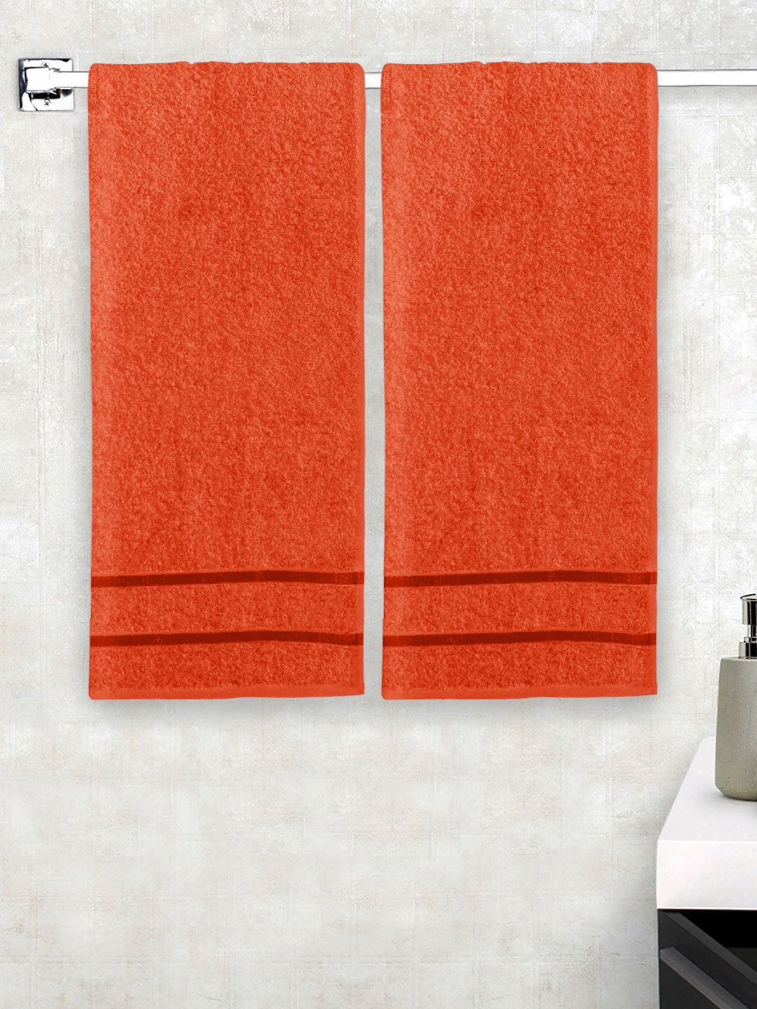 Story@home Set of 2 Orange 450GSM Cotton Medium Size Bath Towels Price in India