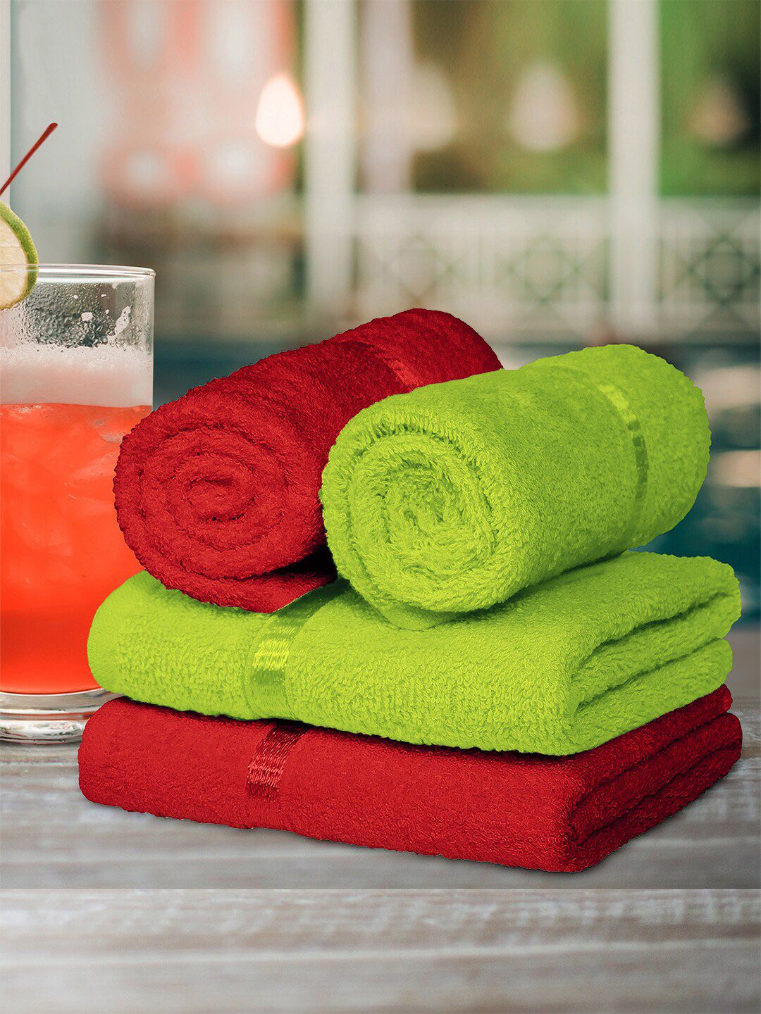 Story@home Set Of 4 Red & Green 450 GSM Pure Cotton Hand Towel Price in India
