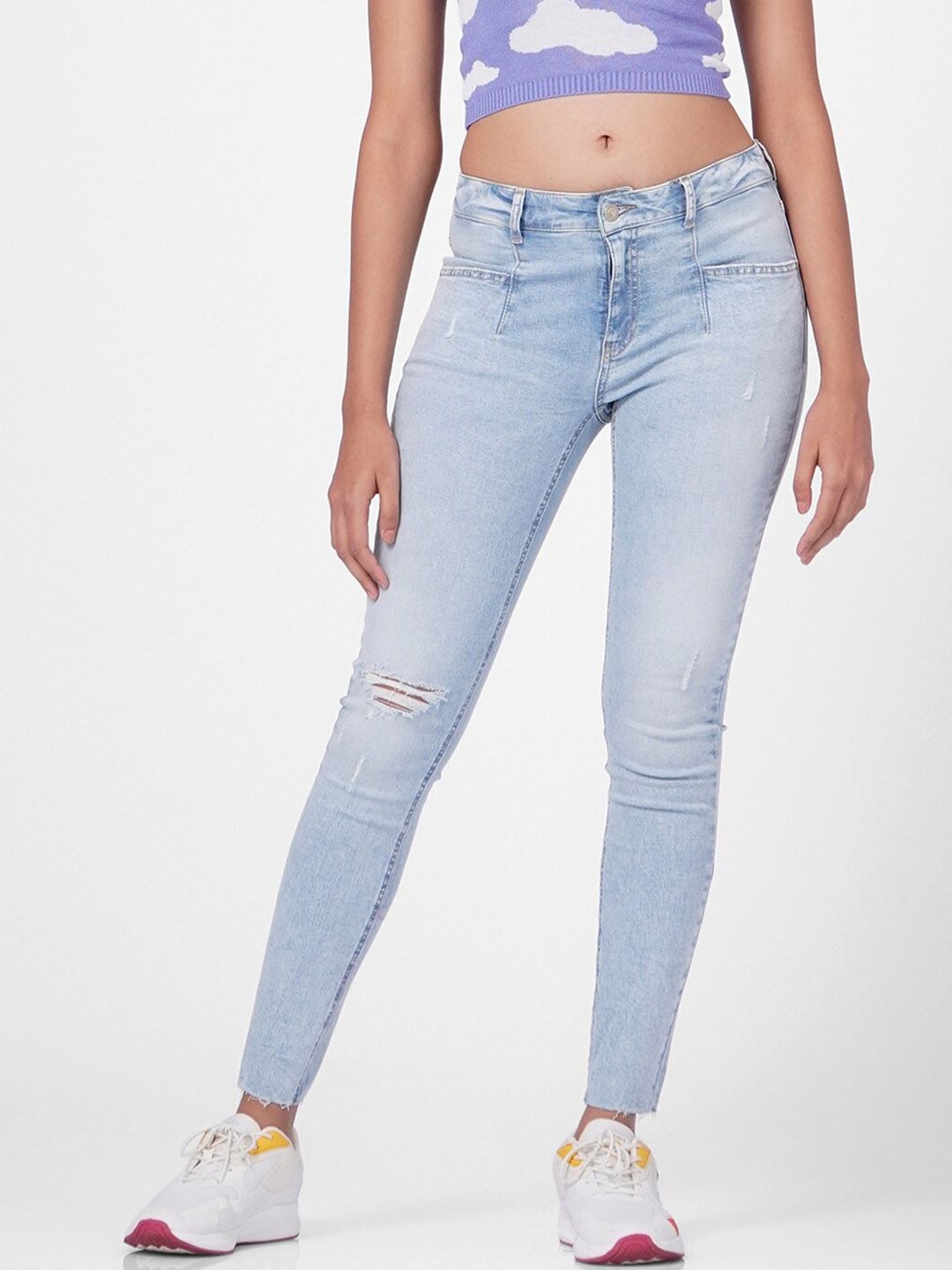 ONLY Women Blue Skinny Fit High-Rise Mildly Distressed Stretchable Jeans Price in India