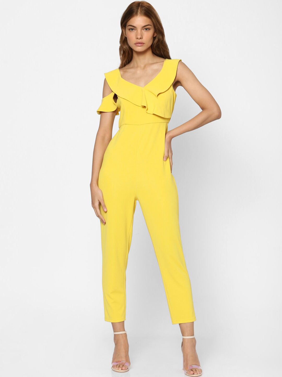 ONLY Yellow Basic Jumpsuit with Ruffles Price in India