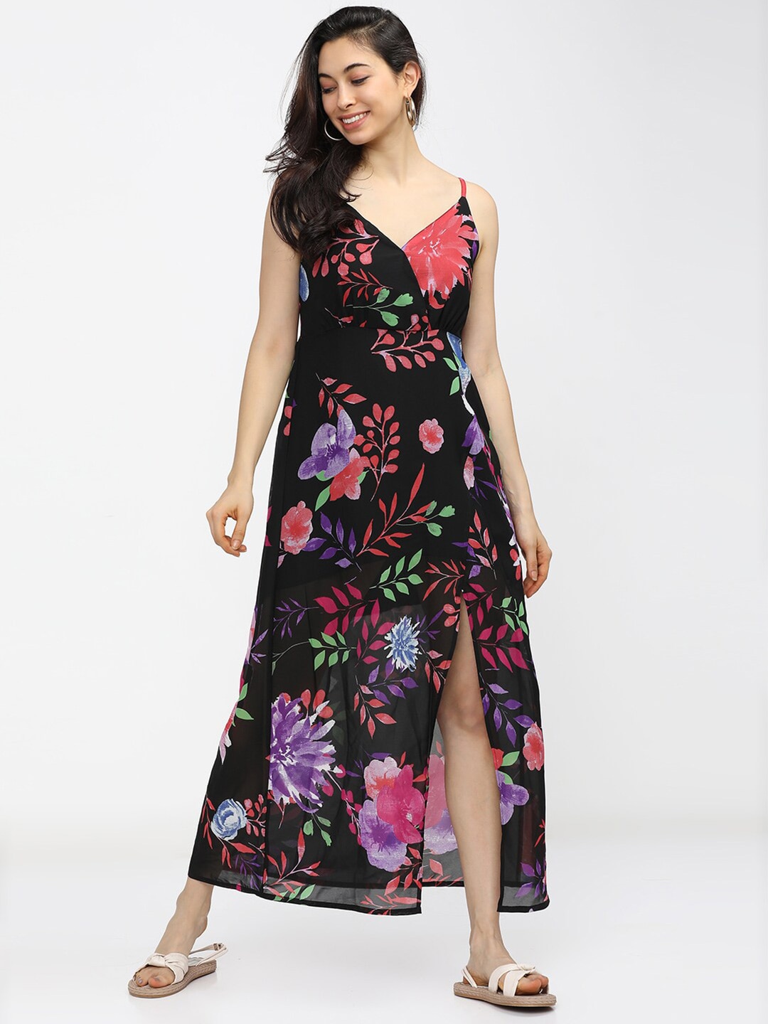Tokyo Talkies Black Floral Maxi Dress Price in India