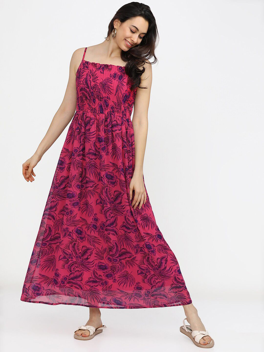 Tokyo Talkies Pink Floral Printed Maxi Dress Price in India