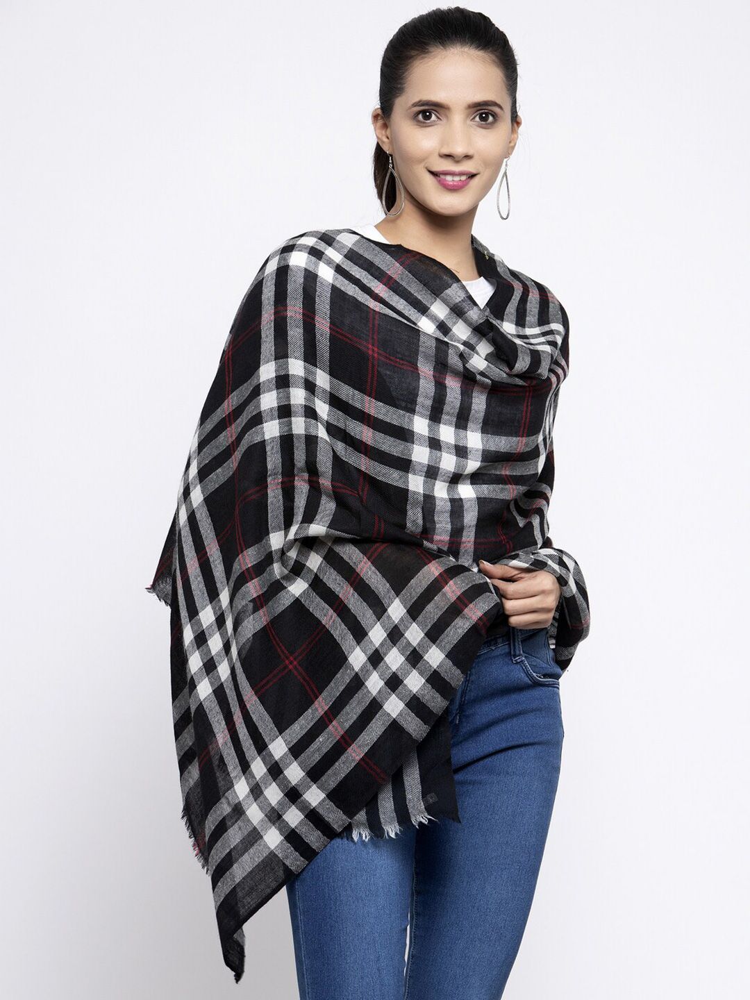 Calvadoss Women Black & Grey Checked Stole Price in India