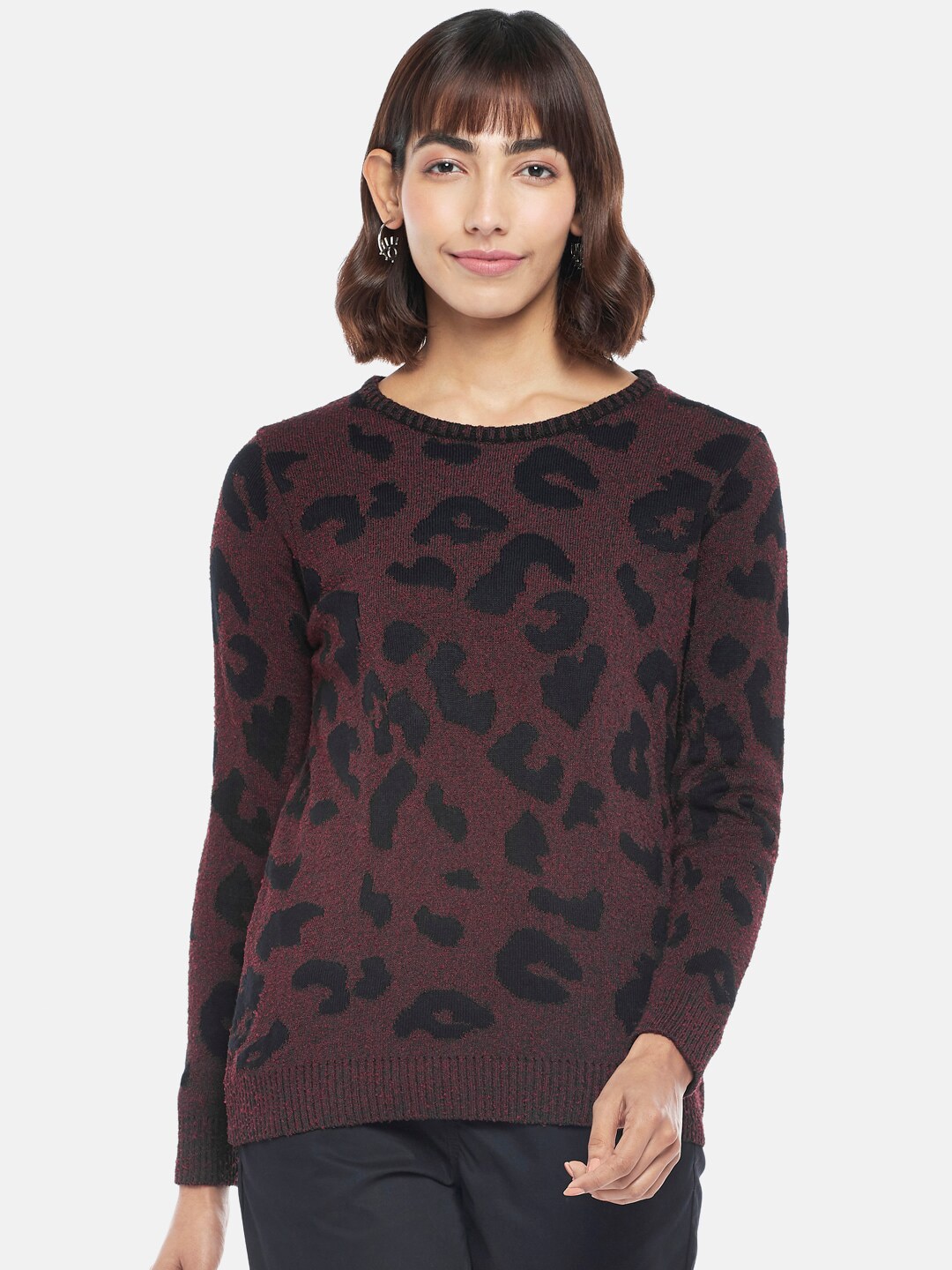 Honey by Pantaloons Women Burgundy & Black Printed Pullover Price in India