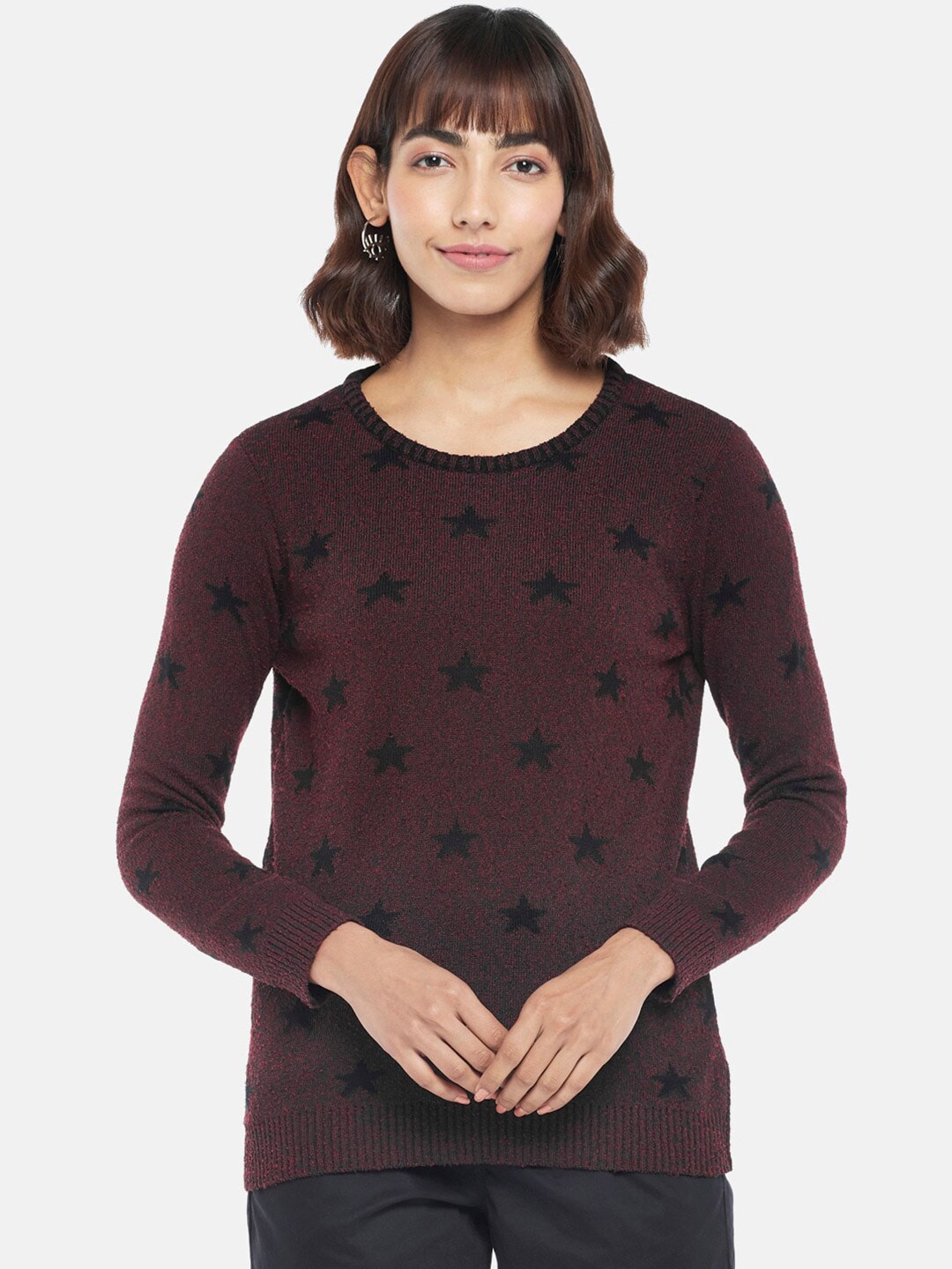 Honey by Pantaloons Women Brown & Black Printed Pullover with Fuzzy Detail Price in India