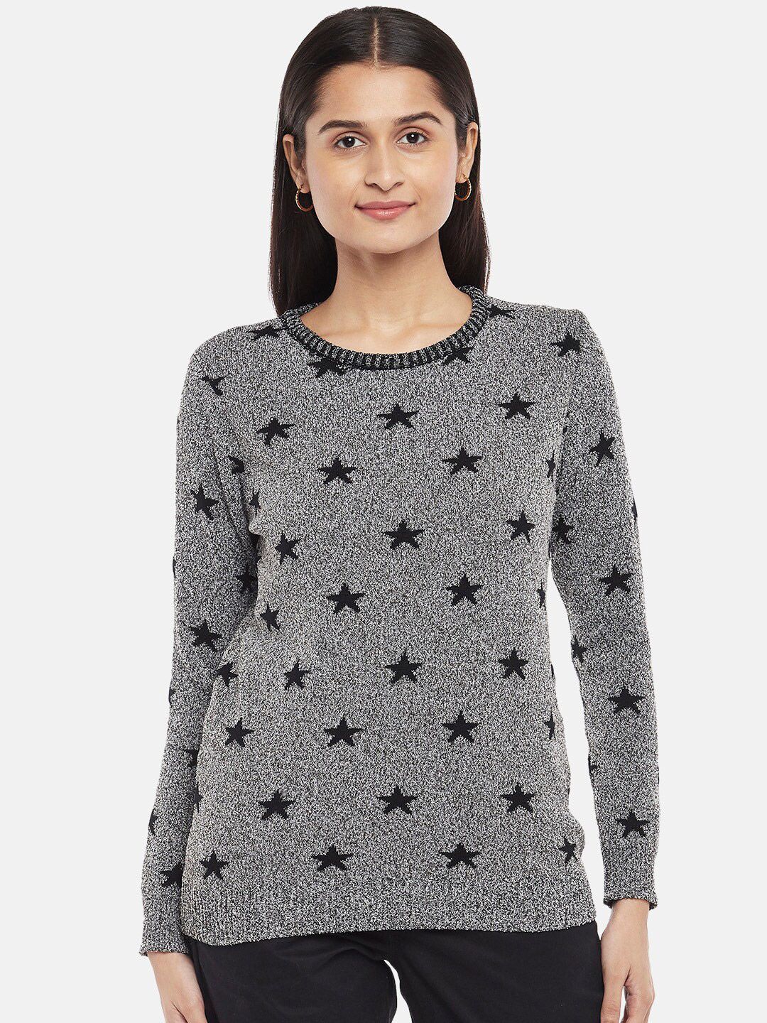 Honey by Pantaloons Women Grey & Black Printed Pullover Price in India