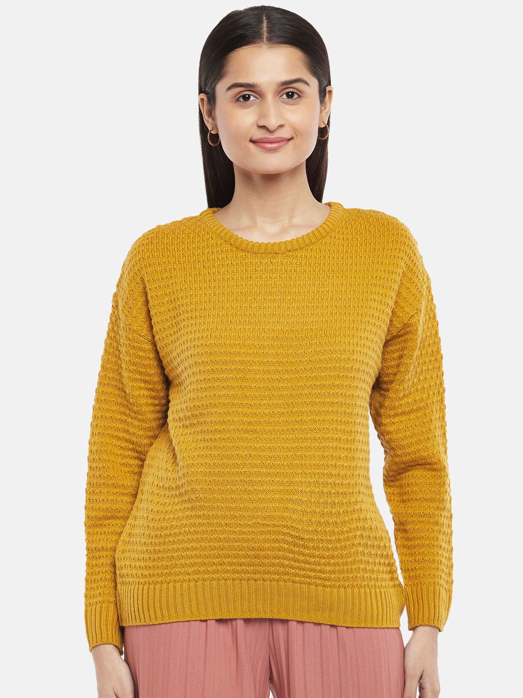 Honey by Pantaloons Women Mustard Cable Knit Pullover Price in India