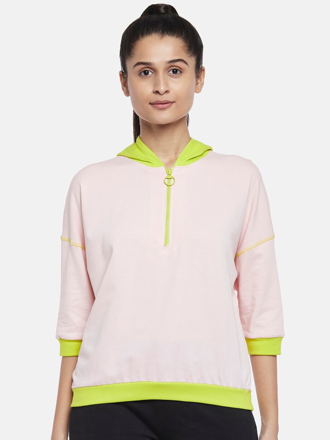Ajile by Pantaloons Women Pink & Green Solid Sweatshirt Price in India