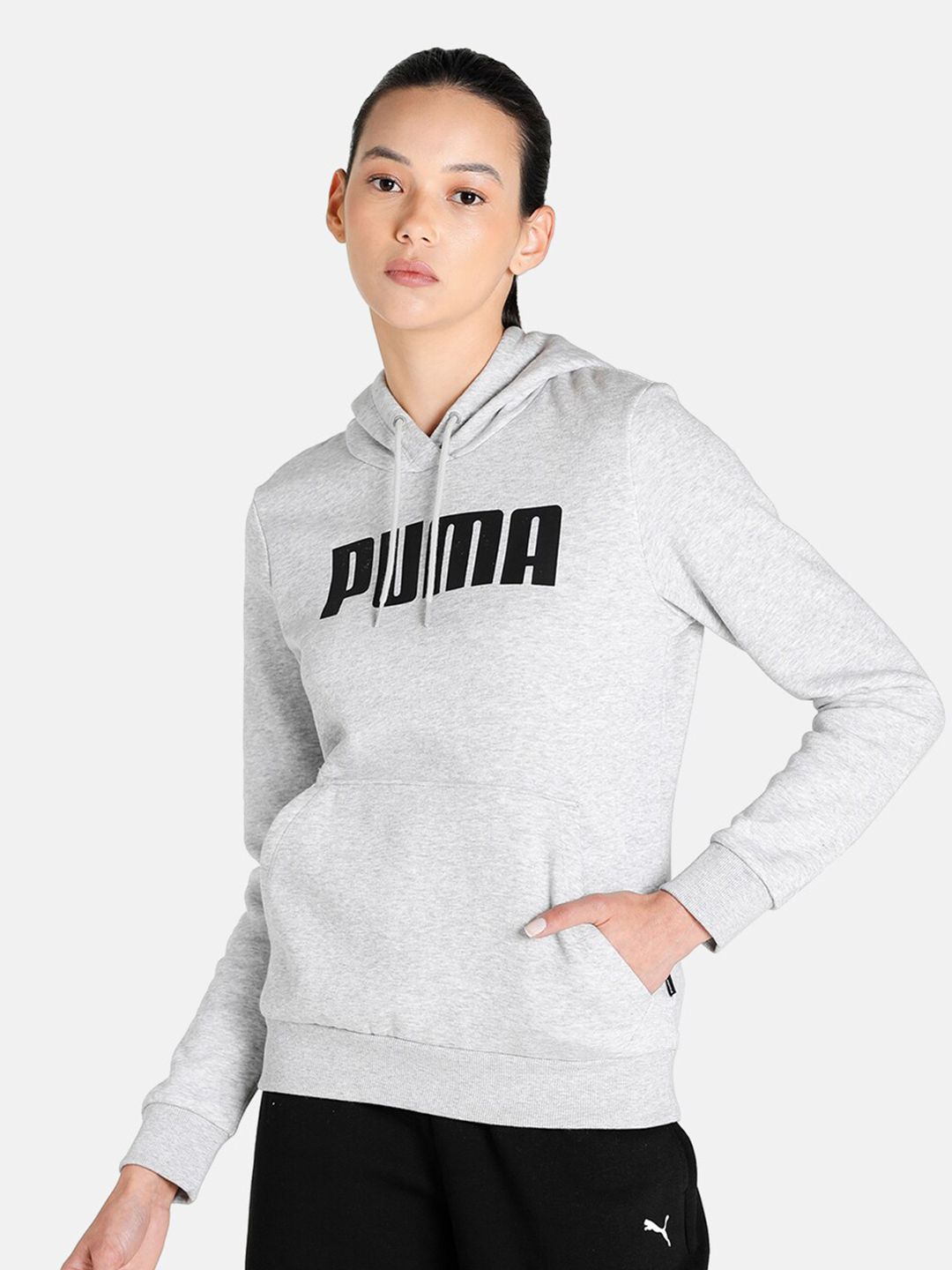 Puma Women Grey Printed Hooded Sweatshirt Price in India