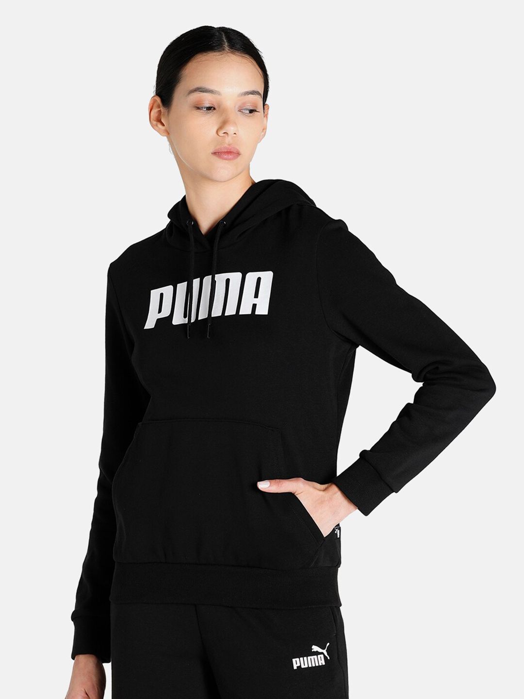 Puma Women Black Printed Hooded Sweatshirt Price in India
