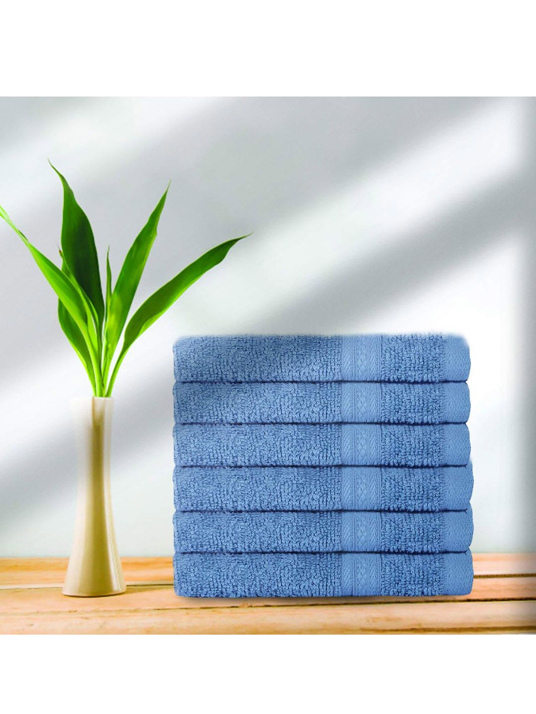 Kawach Unisex Blue Set Of 6 Antimicrobial Bamboo Face Towel Price in India