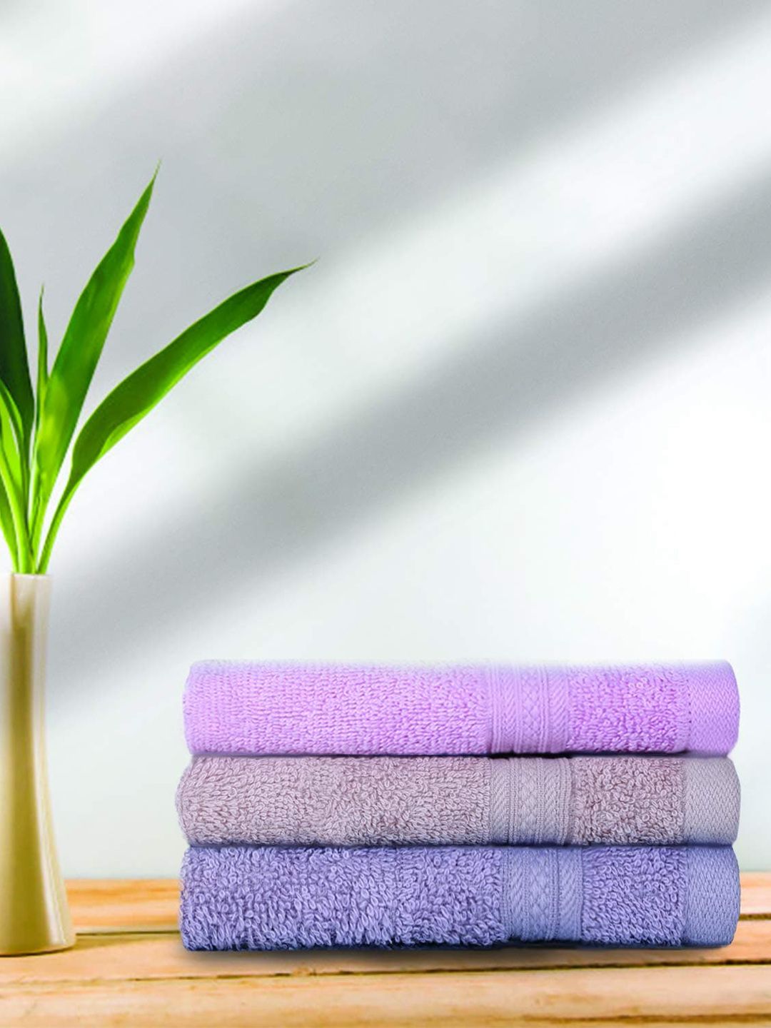 Kawach Set of 3 Purple & Grey Antimicrobial Cotton Face Towel Price in India