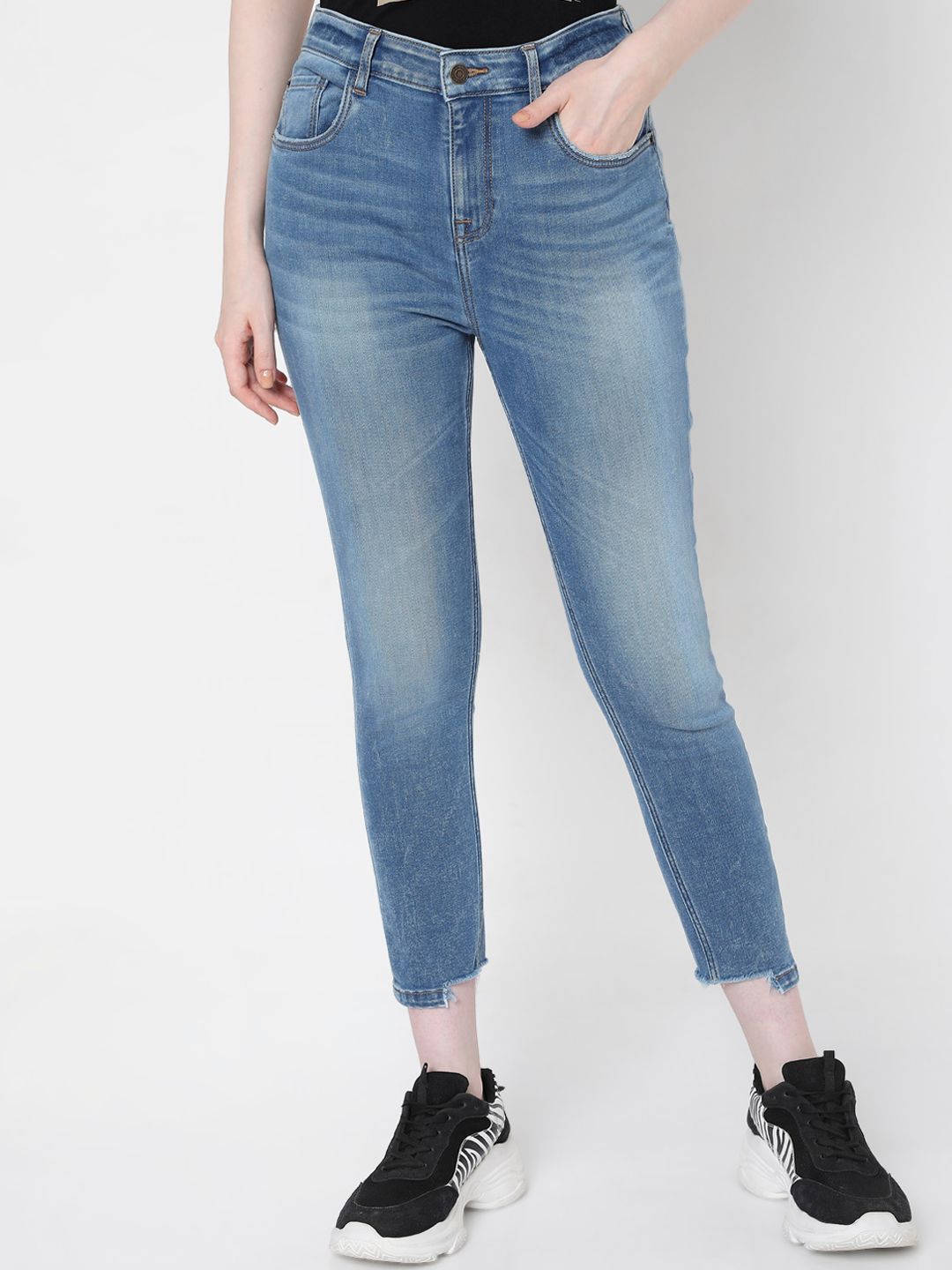 Vero Moda Women Blue Skinny Fit High-Rise Heavy Fade Jeans Price in India