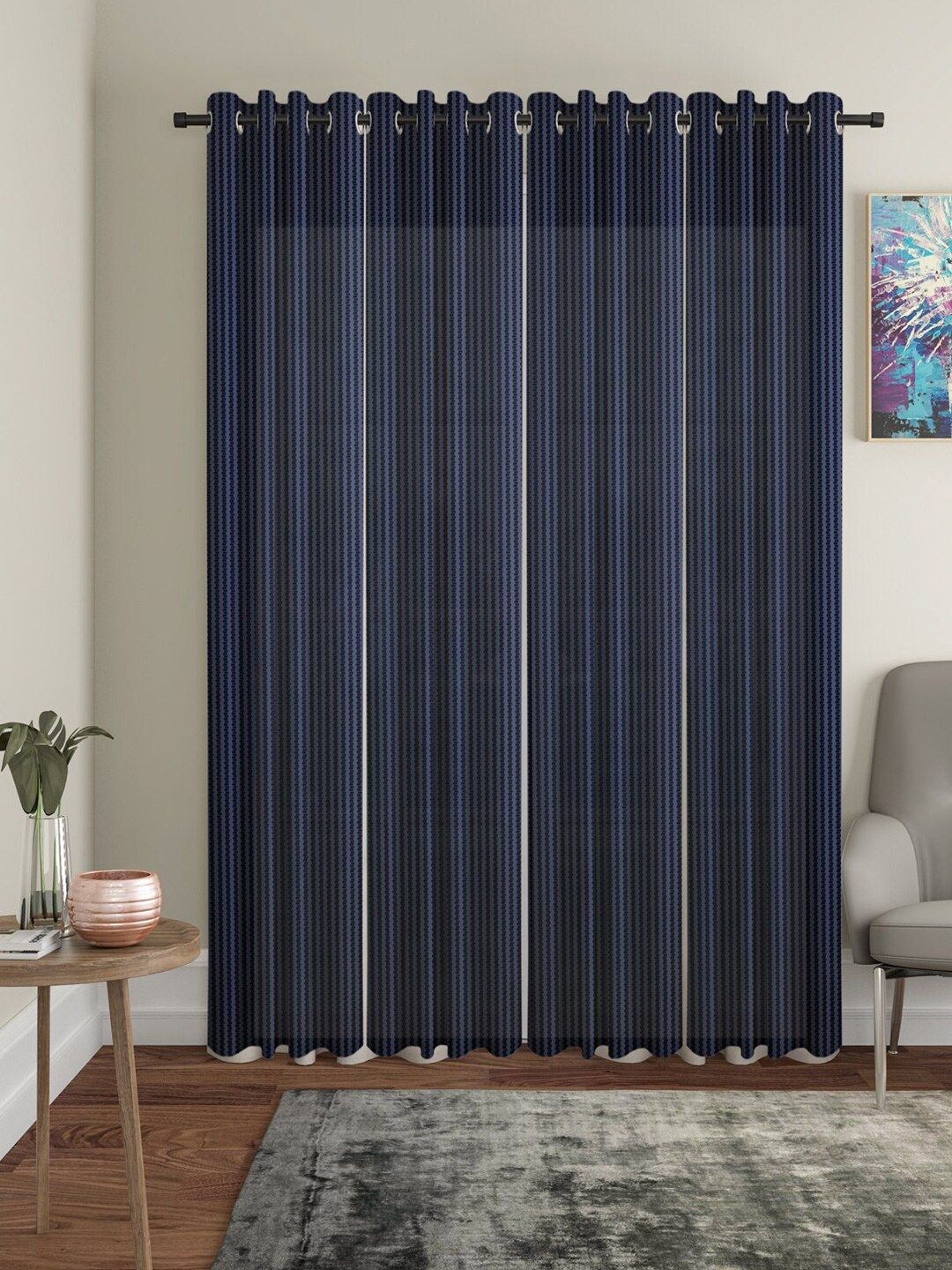 HOSTA HOMES Set of 4 Navy Blue Striped Door Curtain Price in India