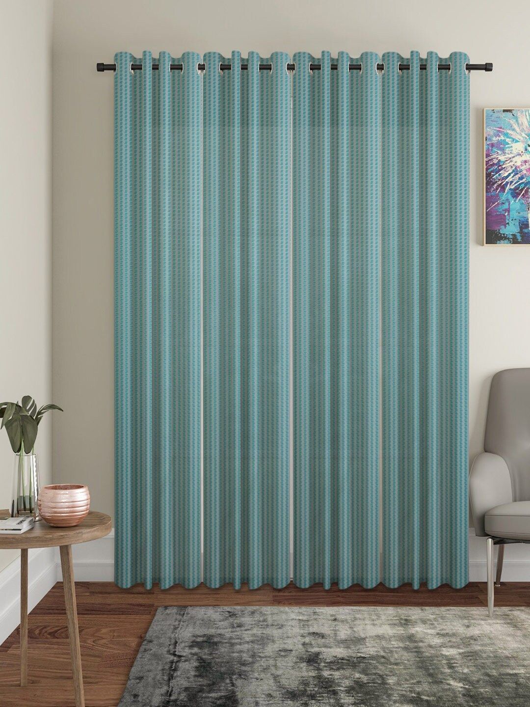 HOSTA HOMES Turquoise Blue Set of 4 Striped Door Curtain Price in India