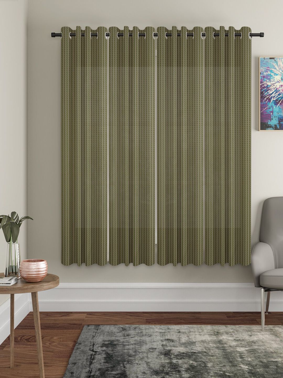 HOSTA HOMES Green Set of 4 Sheer Window Curtains Price in India