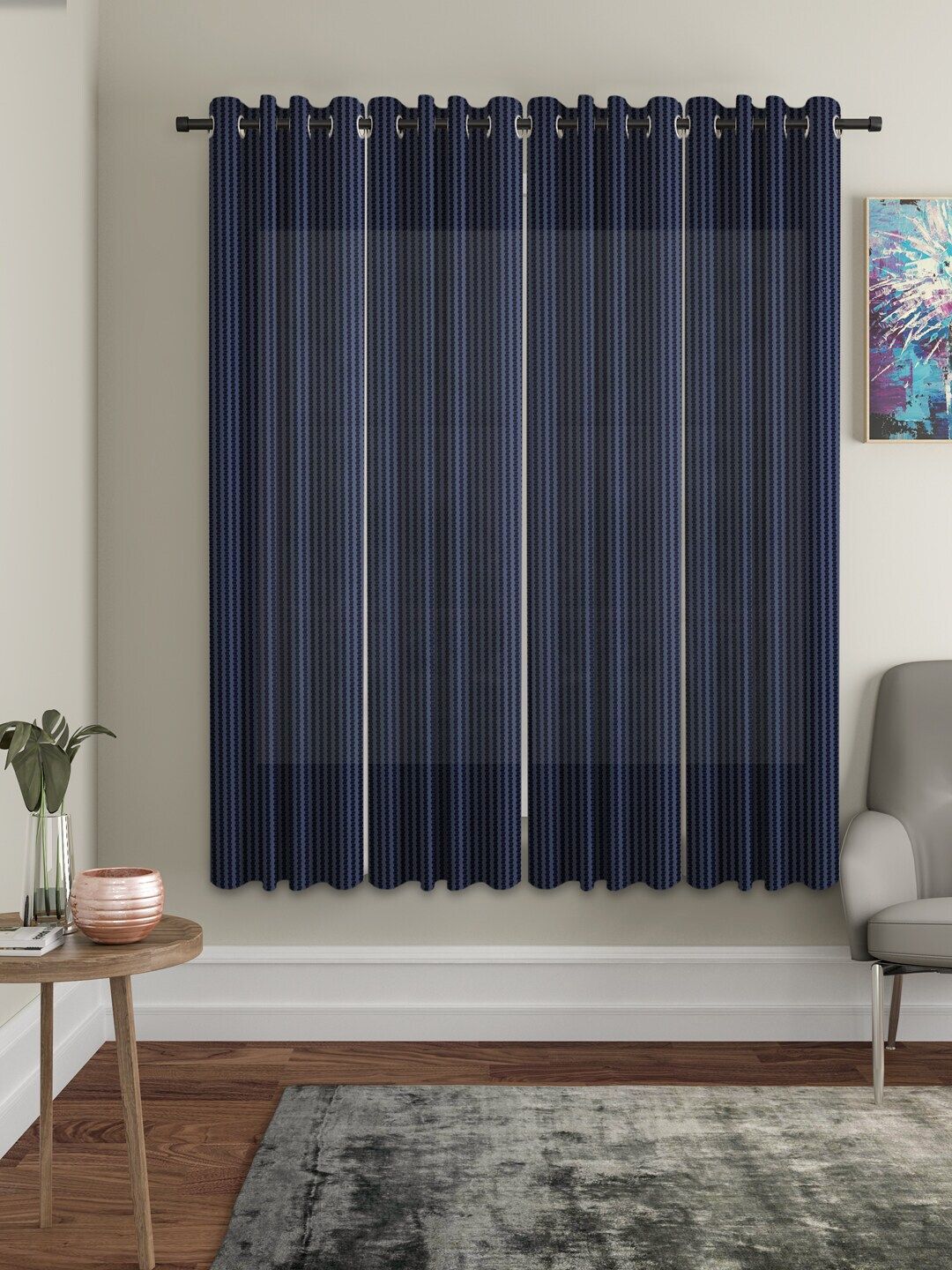 HOSTA HOMES Navy Blue Set of 4 Striped Window Curtain Price in India