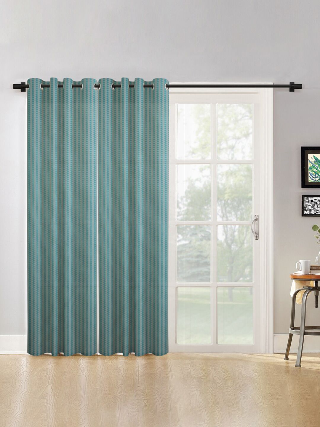 HOSTA HOMES Turquoise Blue Set of 2 Sheer Long Door Curtains Price in India