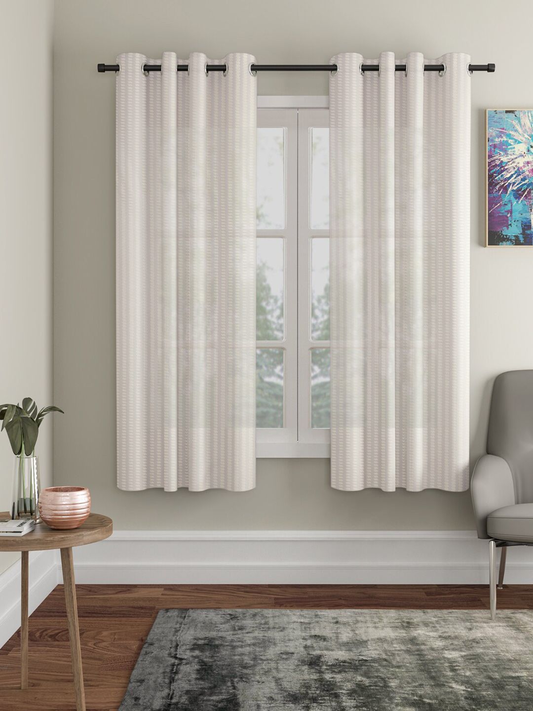 HOSTA HOMES Pack Of 2 Cream-Coloured Striped Window Curtain Price in India