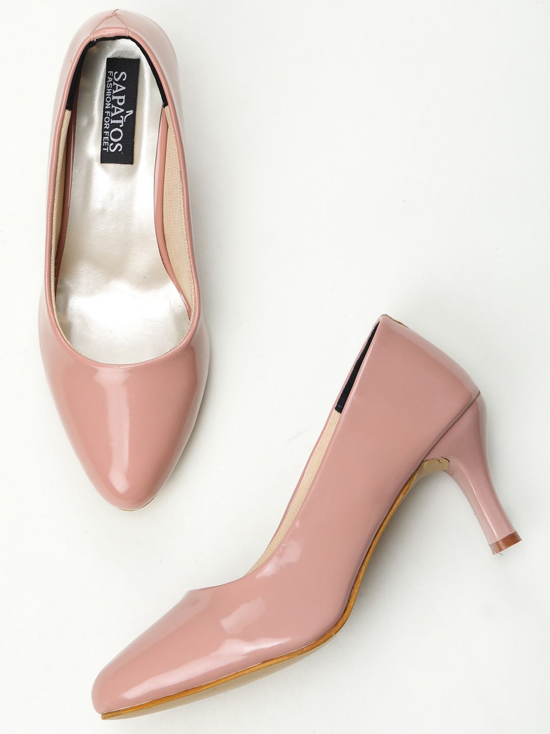 SAPATOS Peach-Coloured Solid Pumps Price in India