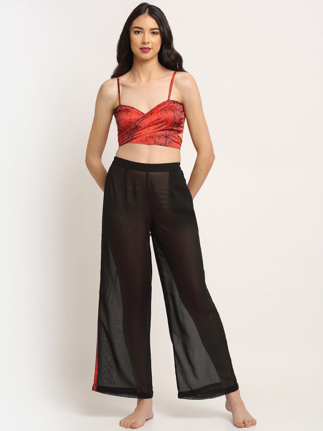 EROTISSCH Women Red and Black Solid Beach Wear Price in India