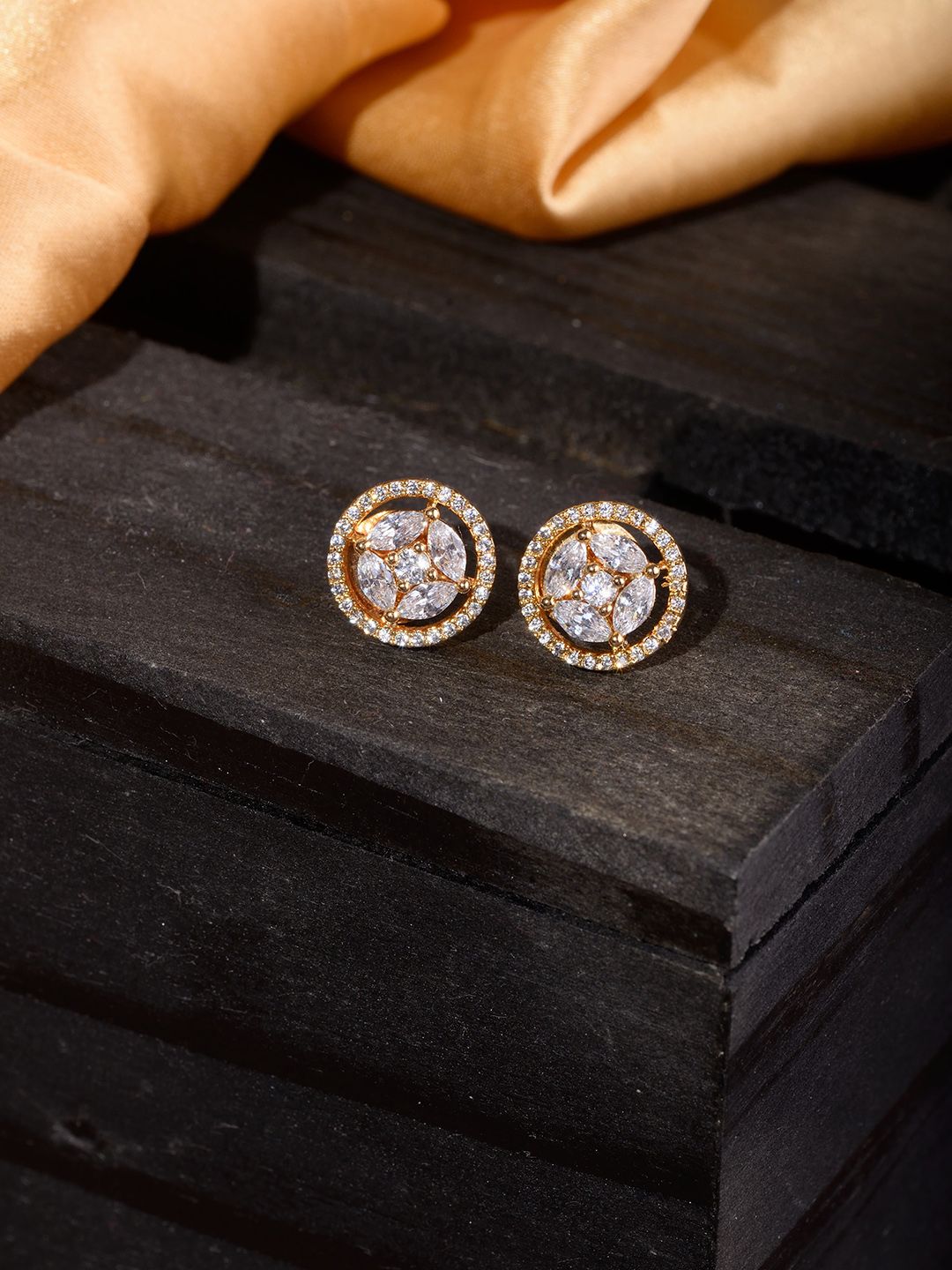 Saraf RS Jewellery Gold-Plated & White AD Studded Contemporary Studs Earrings Price in India