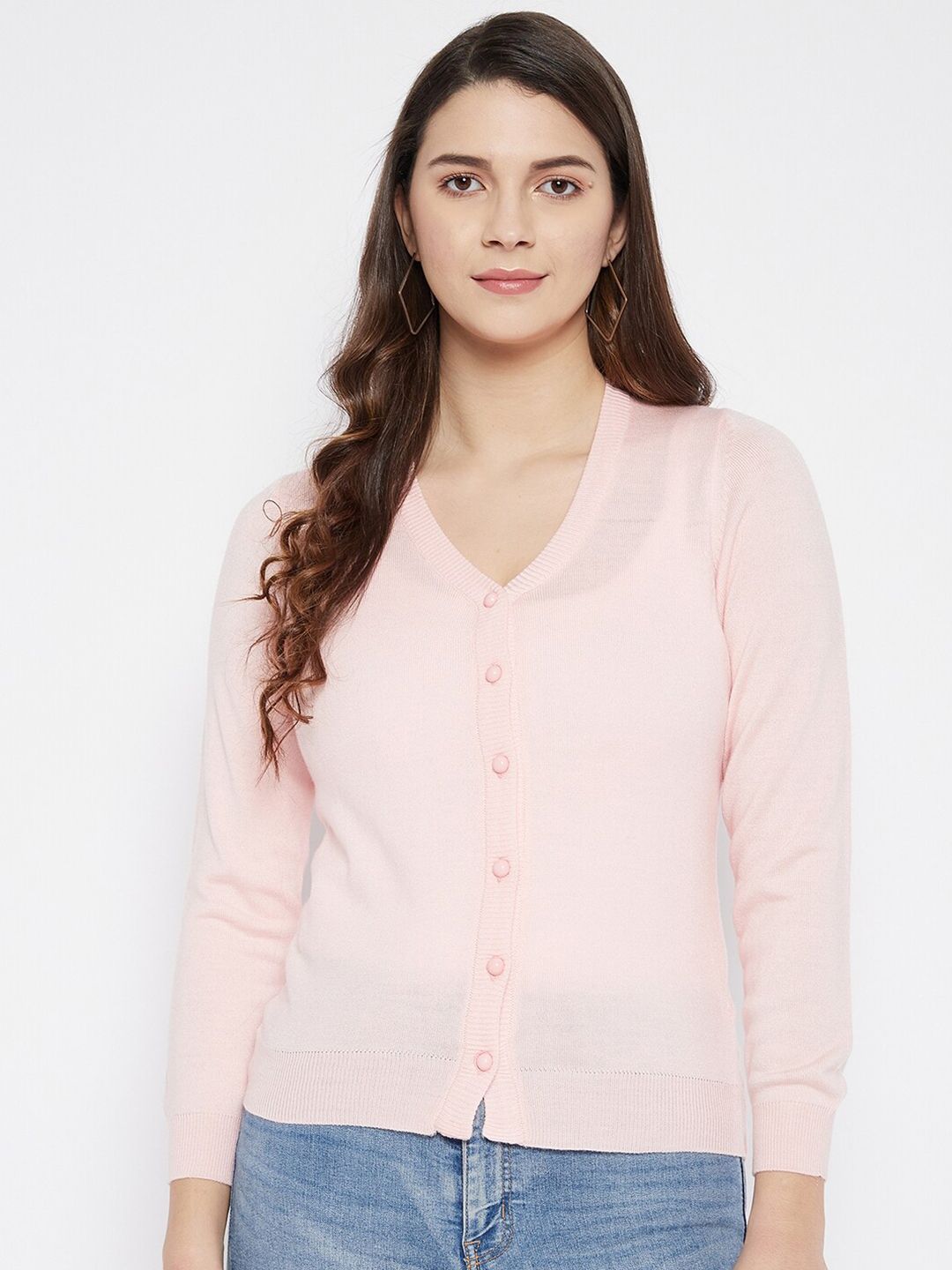 Zigo Women Pink Solid Wool Cardigan Price in India