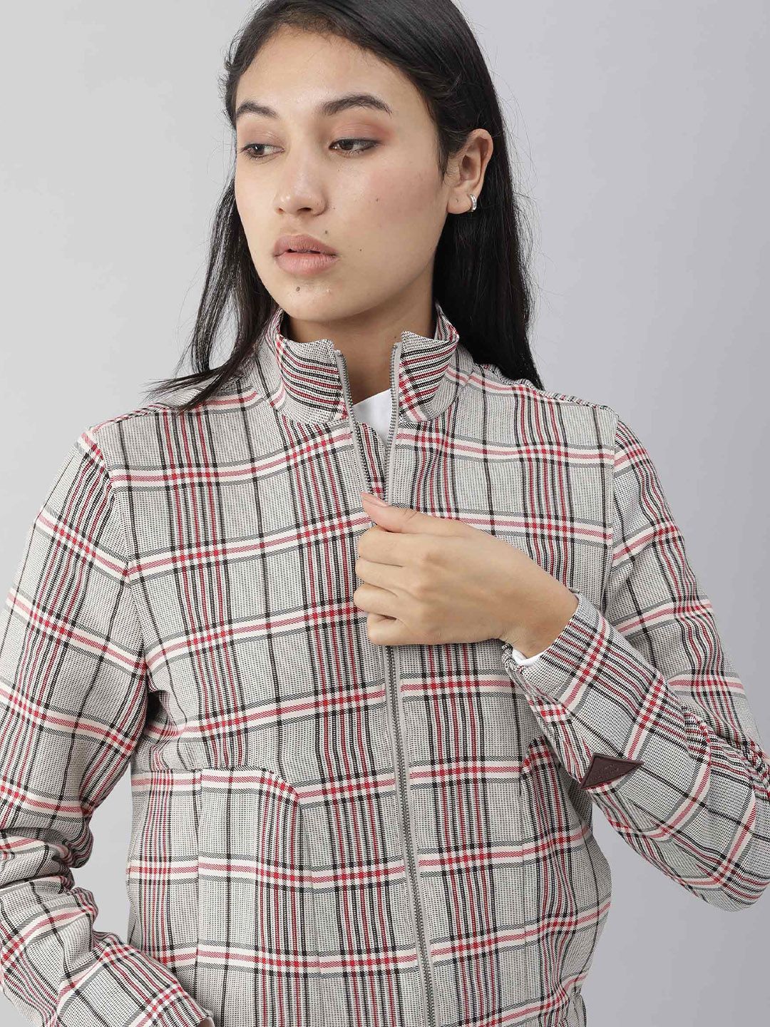 RAREISM Women Off White & Red Checked Tailored Jacket Price in India