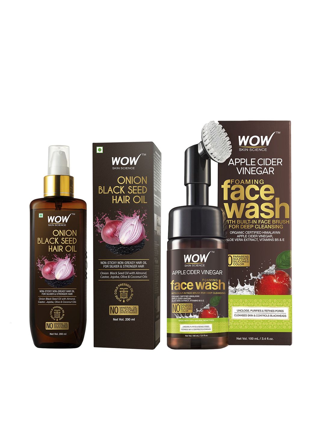 WOW SKIN SCIENCE Set of Onion Black Seed Hair Oil & Apple Cider Vinegar Foaming Face Wash Price in India