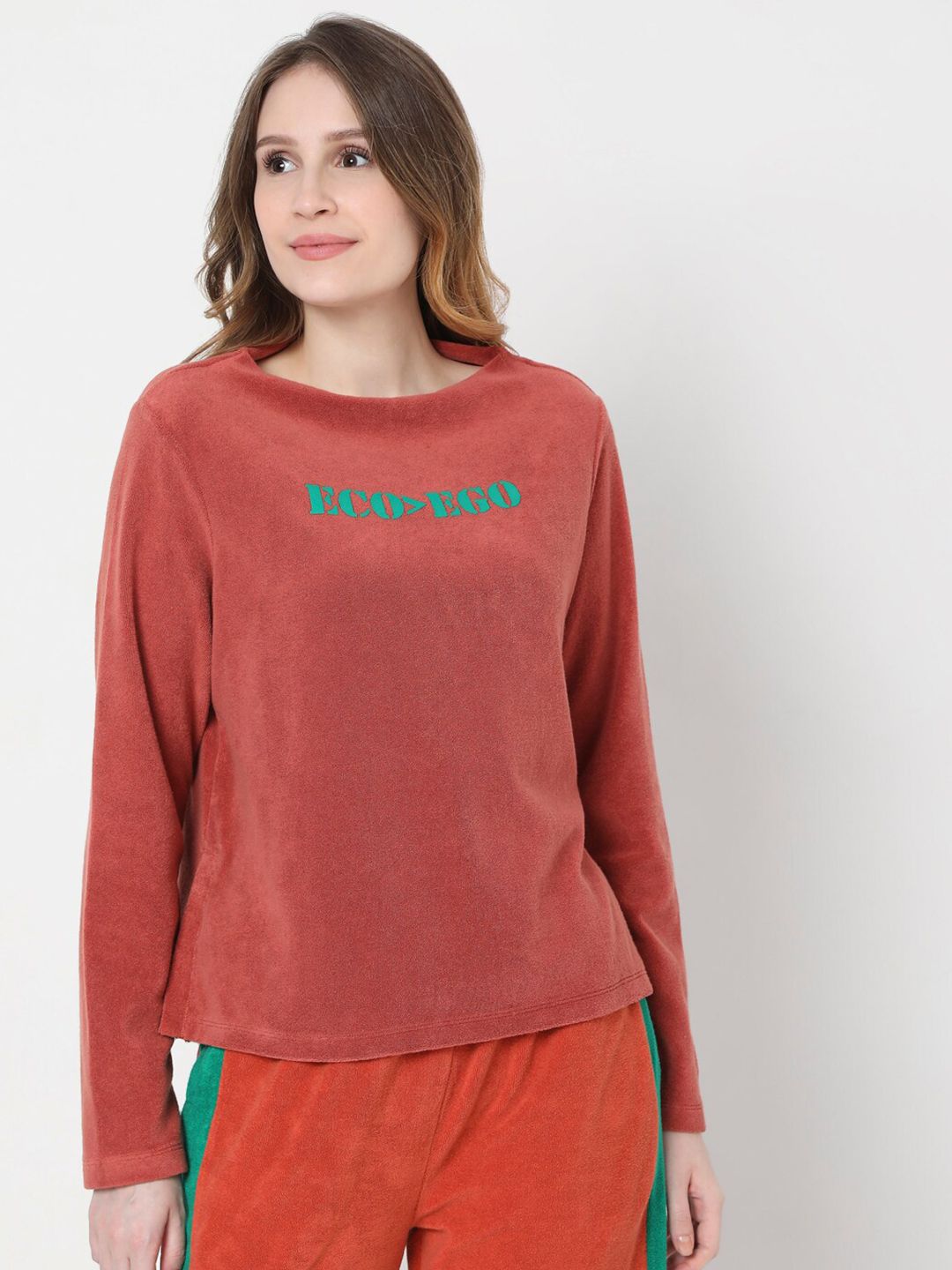 Vero Moda Women Maroon Printed Sweatshirt Price in India
