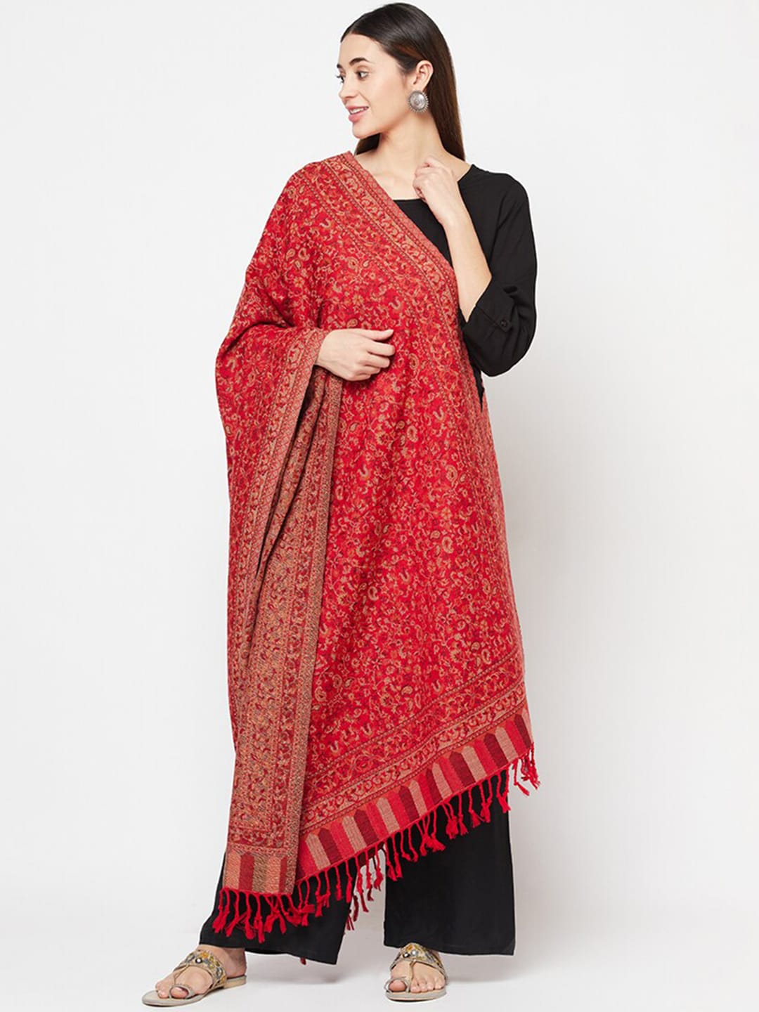 Safaa Women Red & Beige Woven Design Shawl Price in India