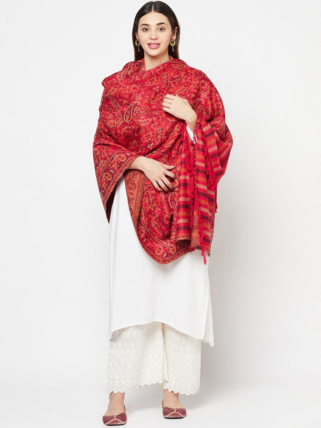 Safaa Women Red & Black Woven Design Shawl Price in India