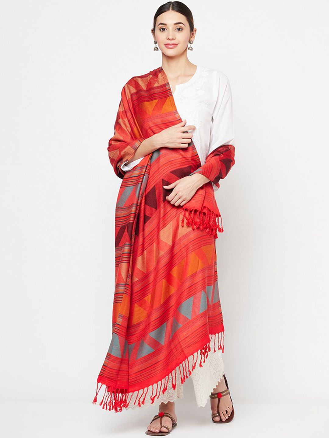Safaa Women Red & Blue Woven Design Shawl Price in India