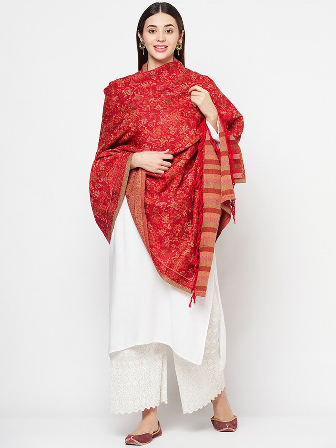 Safaa Women Red & Beige Woven Design Shawl Price in India