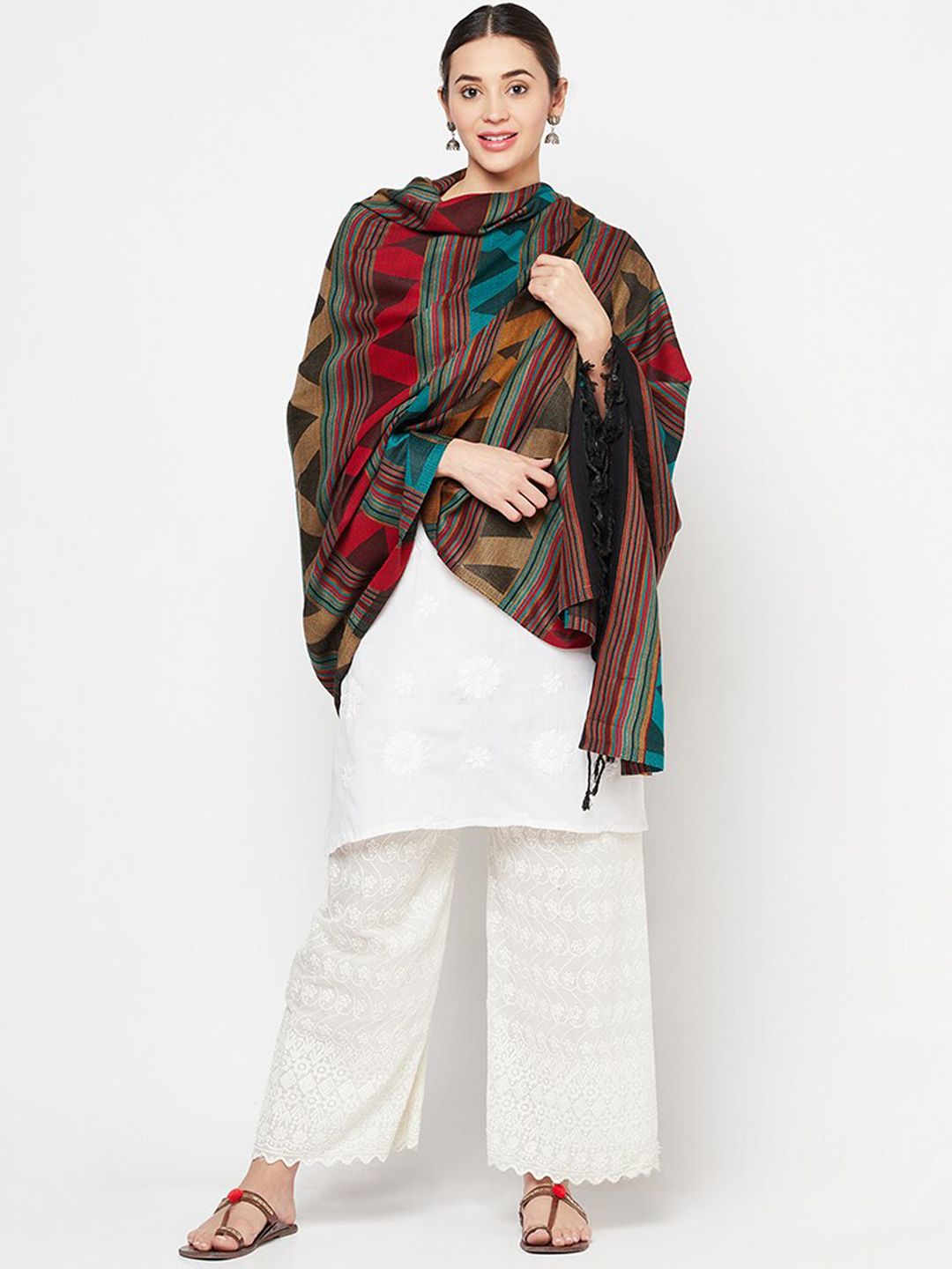 Safaa Women Black & Blue Woven Design Shawl