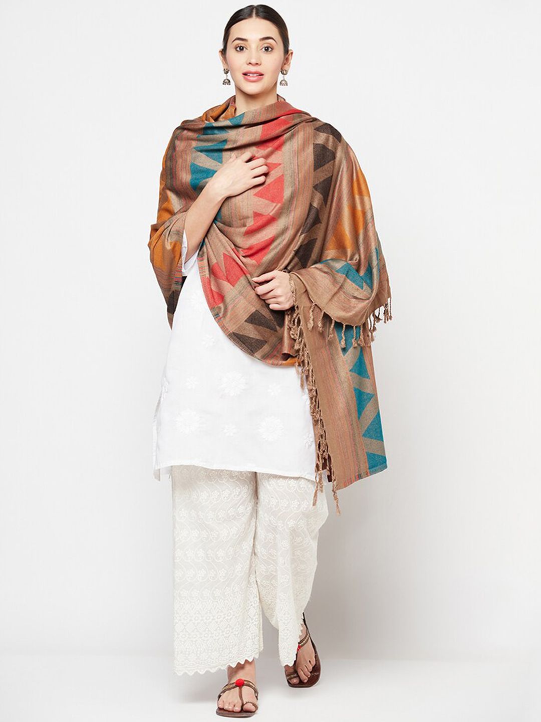 Safaa Women Brown & Blue Woven-Design Shawl
