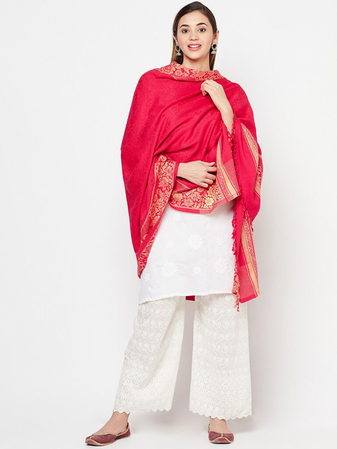 Safaa Women Red Woven Design Acrylic Blend Shawl Price in India