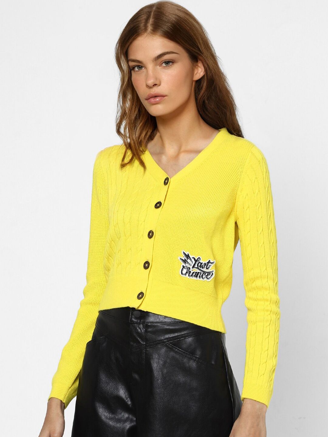 ONLY Women Yellow Cable Knit Cotton Cardigan Price in India