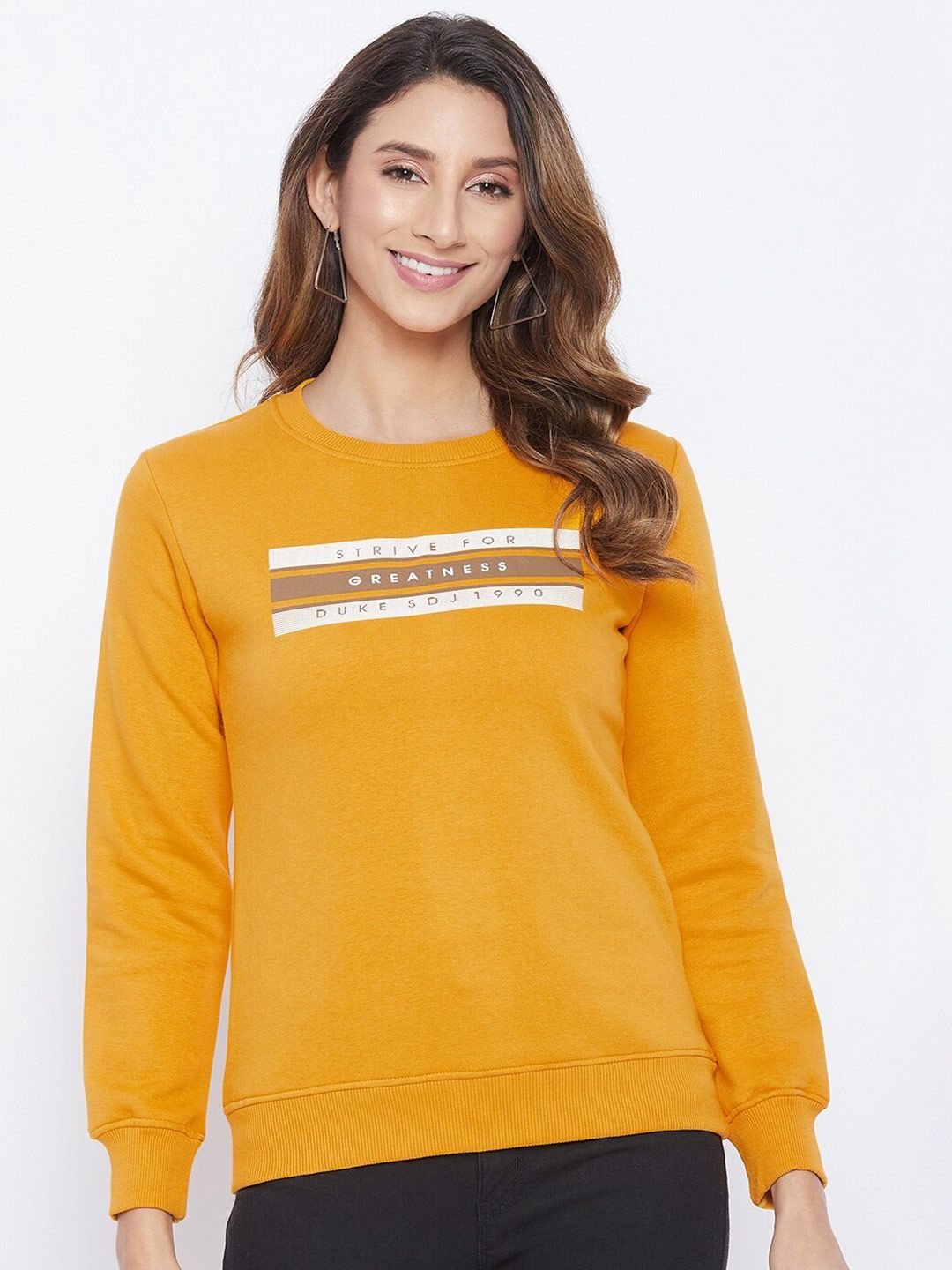 Duke Women Yellow Printed Sweatshirt Price in India