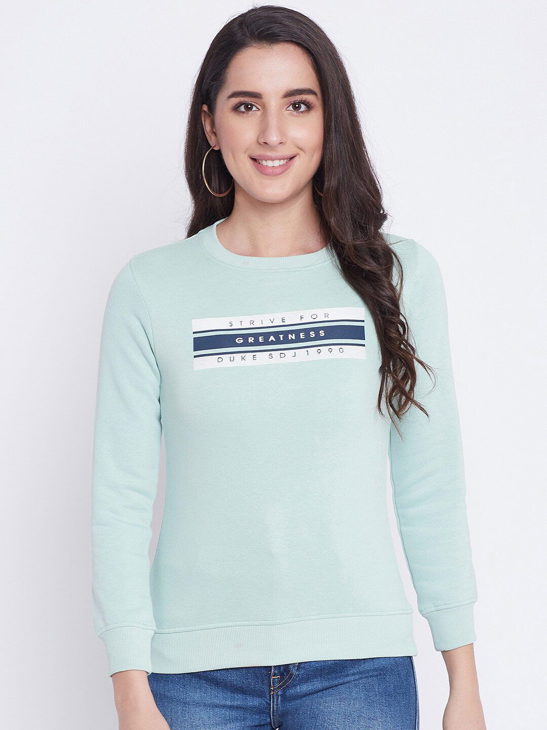 Duke Women Sea Green Printed Sweatshirt Price in India