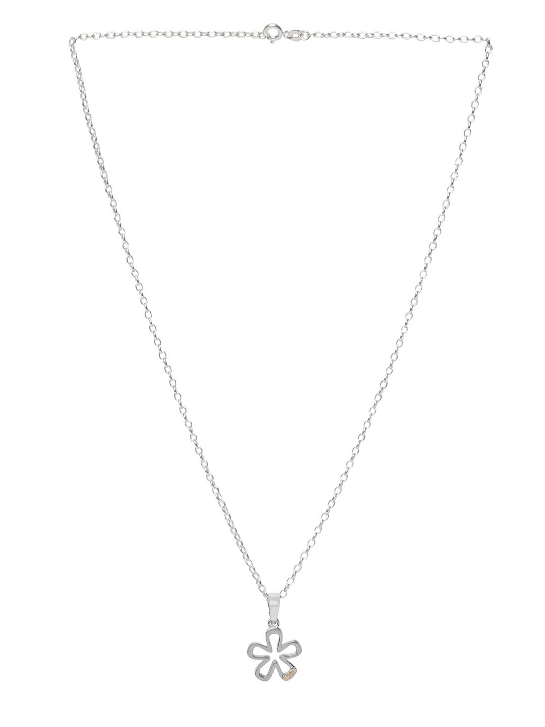 TRISHONA Women Silver-Toned & Rhodium-Plated Real Stone Pendant With Chain Price in India