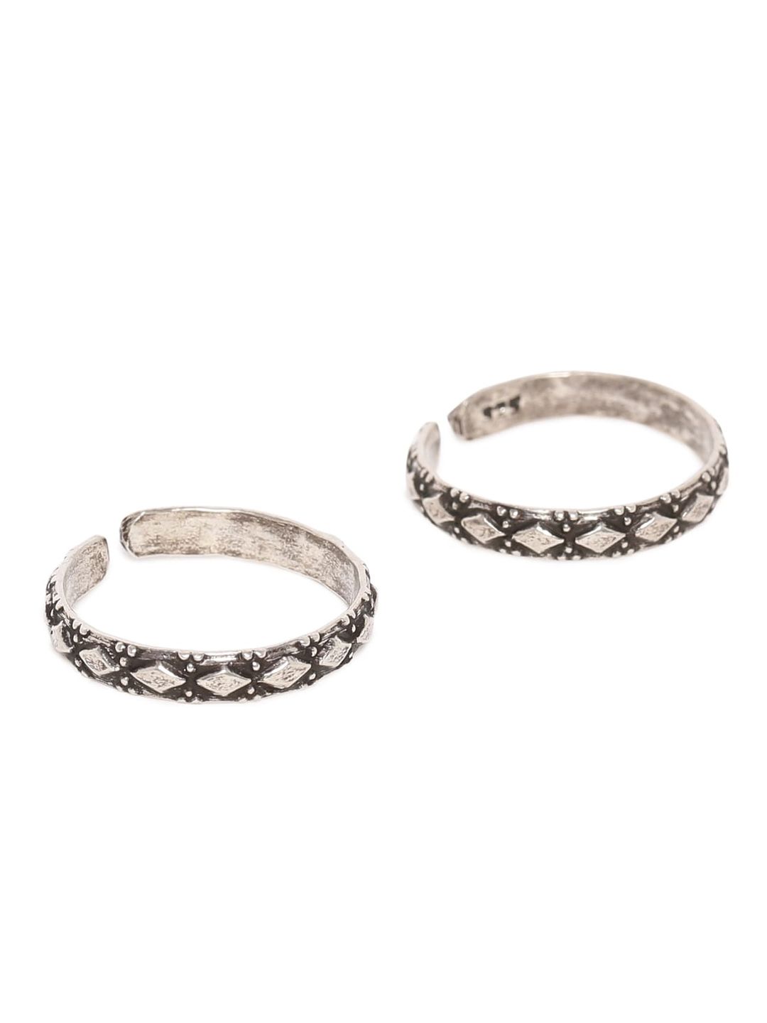 TRISHONA Set Of 2 Oxidised Silver-Toned Adjustable Ethnic Toerings Price in India