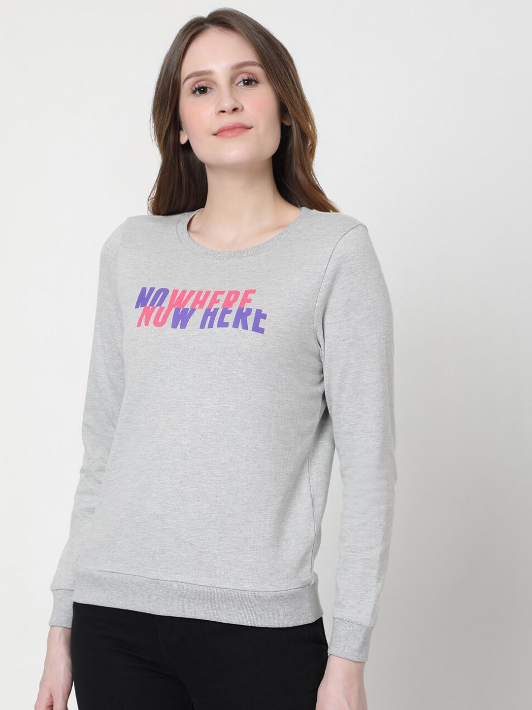 Vero Moda Women Grey Printed Sweatshirt Price in India