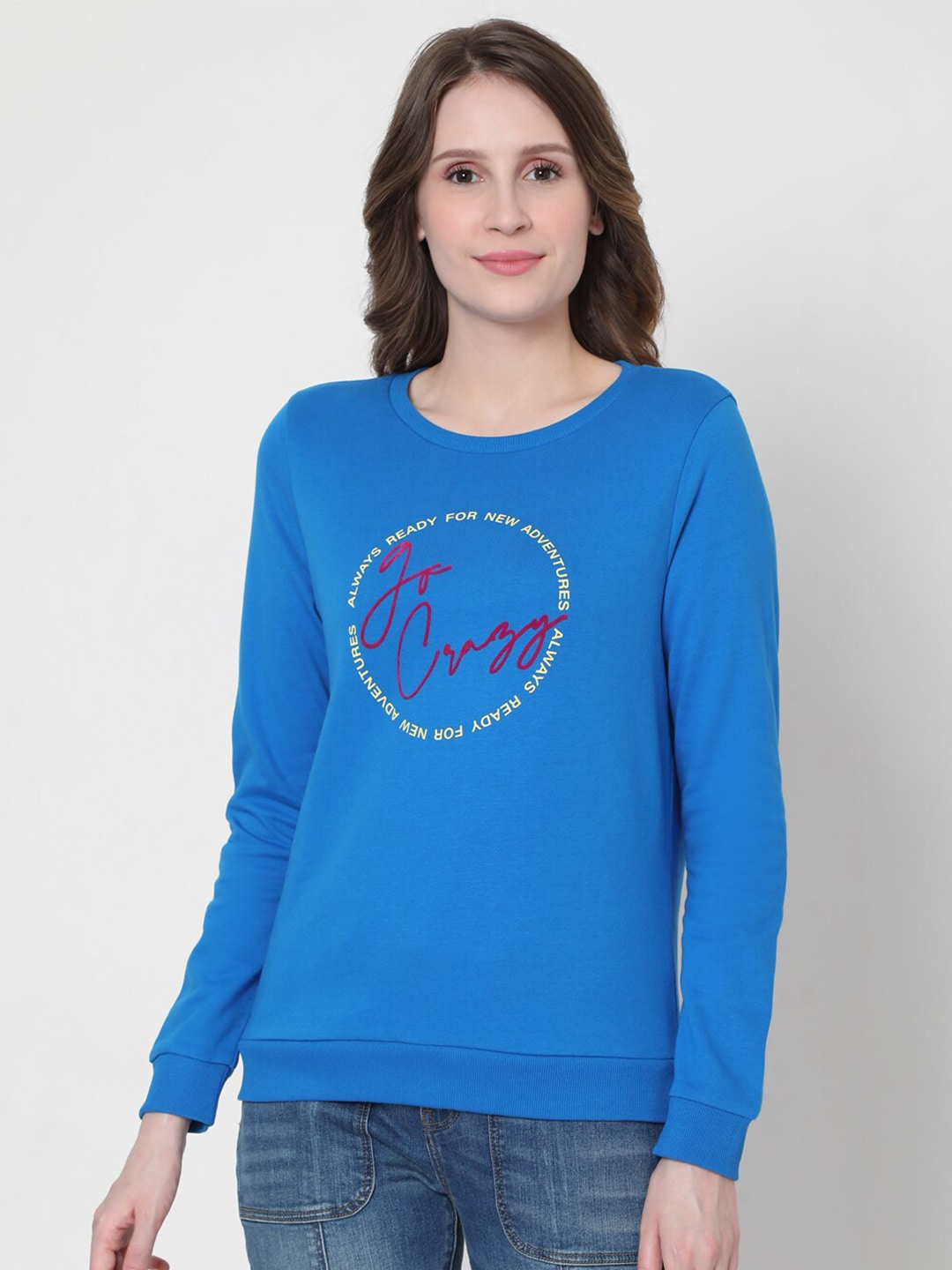 Vero Moda Women Blue Printed Sweatshirt Price in India
