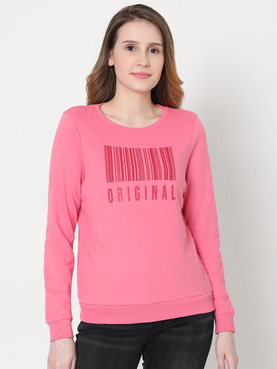Vero Moda Women Pink Printed Sweatshirt Price in India