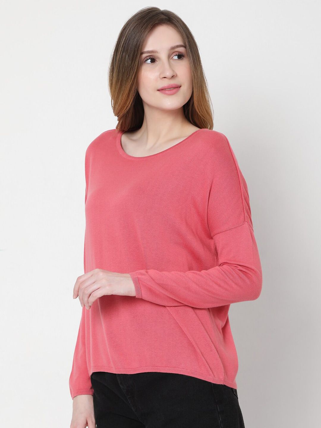Vero Moda Women Pink Solid Extended Sleeve Pullover Price in India