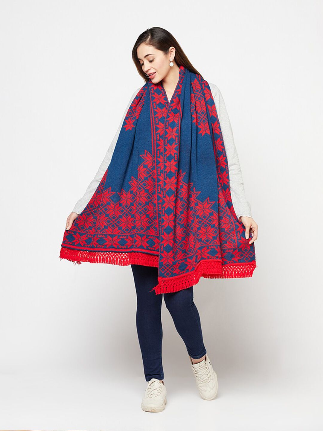 Safaa Women Red Woven Design Woolen Stole Price in India