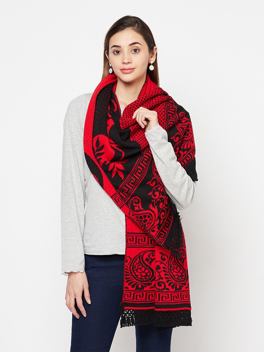 Safaa Women Black & Red Woven Design Stole Price in India