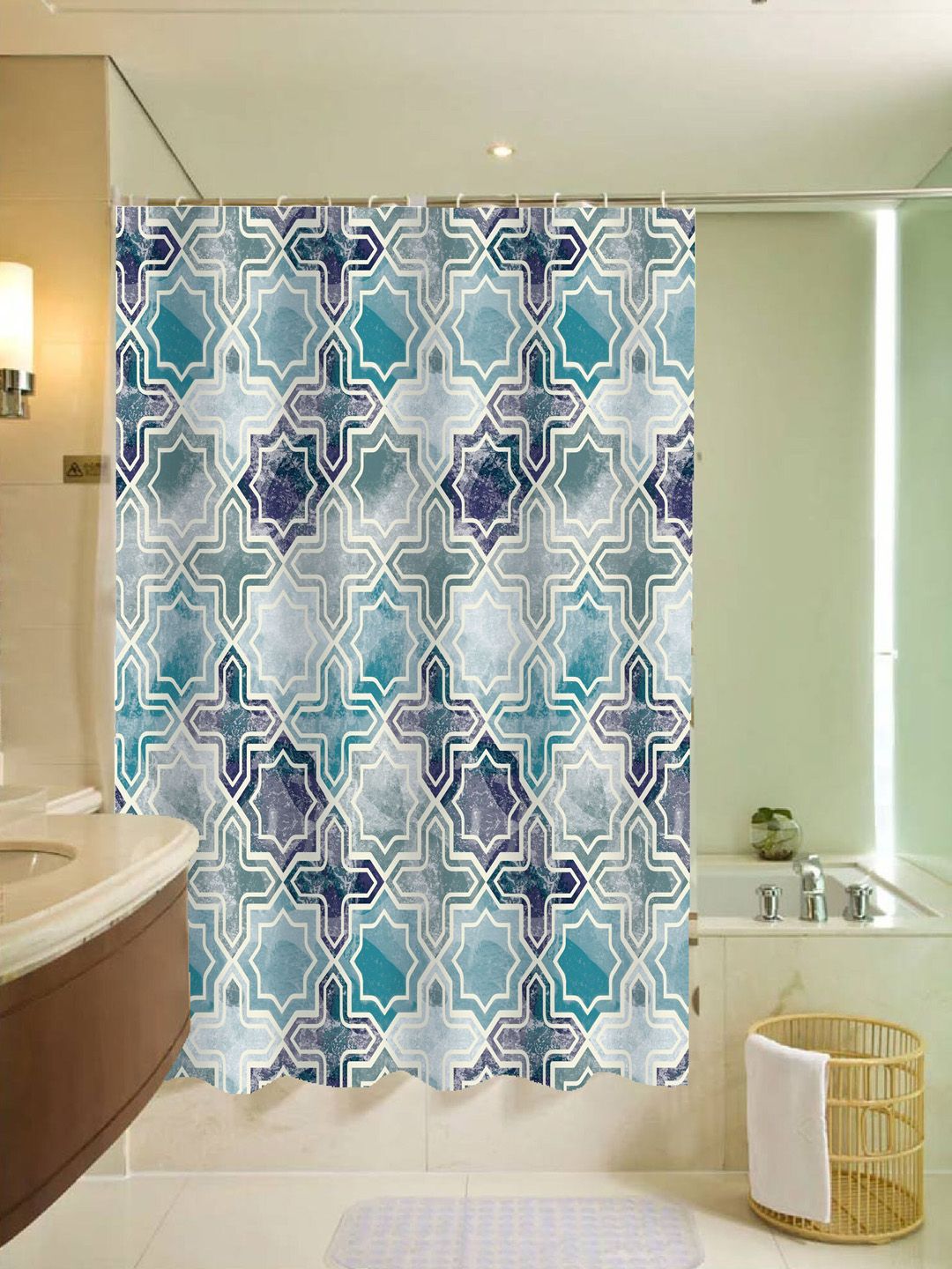 Lushomes Blue & Grey Printed Shower Curtain Price in India